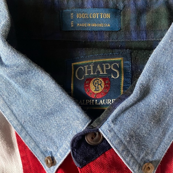 Vintage Chaps Red And White Stripe Oxford Casual Button Down Shirt Size L - Picture 3 of 6